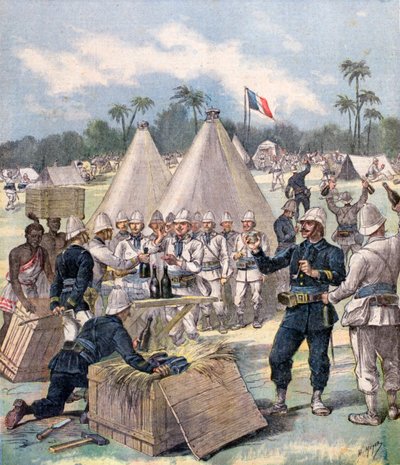 法国士兵于1892年在非洲达荷美打开新年礼品盒 作者 亨利·迈耶（Henri Meyer）