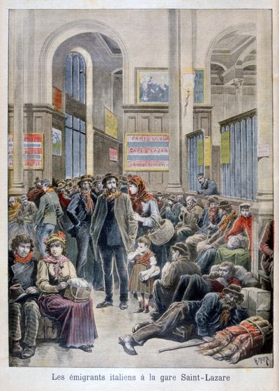 1896年在巴黎圣拉扎尔火车站（Gare Saint-Lazare）的意大利移民 作者 亨利·迈耶（Henri Meyer）
