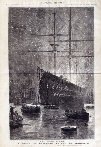 土伦的灾难：旗舰“Le Magenta”的火灾——1875年“Le Journal Illustrousse” 作者 亨利·迈耶（Henri Meyer）