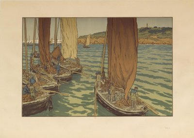 船只从Tréboul出发 作者 亨利·里维耶尔（Henri Riviere）