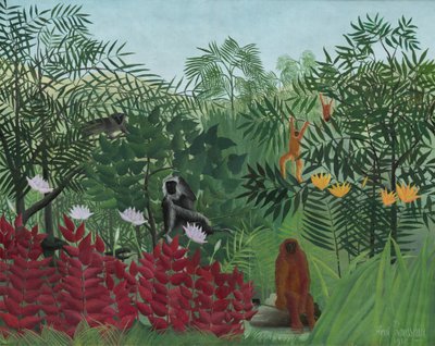 有猴子的热带森林，1910年。 作者 亨利·卢梭
