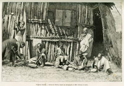 阿比西纳铁匠。 由 Thiriat 雕刻，在一张照片之后，以说明 Voyage au Choa (Abyssinie meridionale) 的故事 作者 亨利·提里亚特