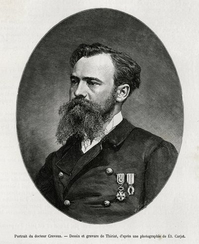 儒勒-尼古拉-克雷沃医生（1847-1882）的画像，他是南美洲（从法属圭亚那到阿根廷）的医生和探险家，他对道德研究和他在旅行中遇到的人群的历史有着浓厚的兴趣，他重印了许多书。 作者 亨利·提里亚特