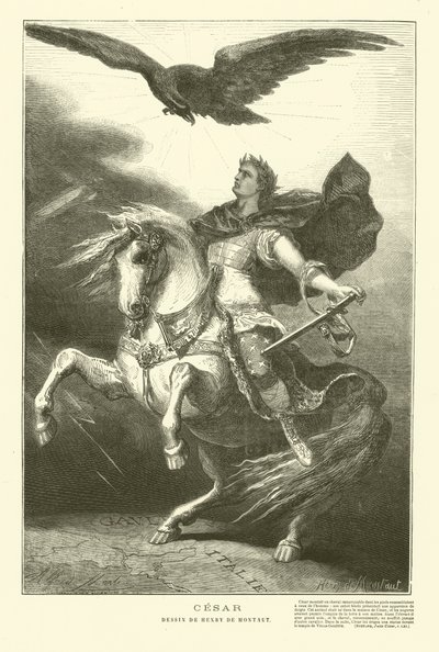 Julius Caesar on horseback with an imperial eagle above him (engraving) 作者 亨利·德·蒙托（后）
