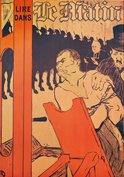 在绞架的脚下，1893年的“Le Matin”广告（彩色石版画） 作者 亨利·德·图卢兹·劳特雷克
