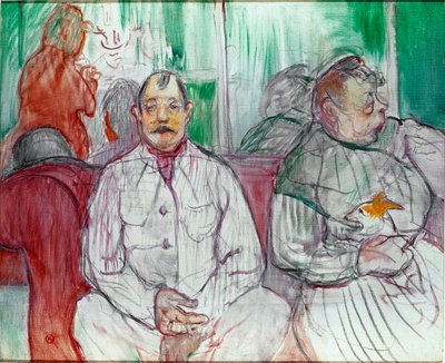 他，她和狗（夫妇与狗）。 亨利·德·图卢兹-劳特累克 (Toulouse Lautrec 作者 亨利·德·图卢兹·劳特雷克