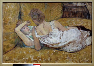 Les deux Friendsies 躺在床上的年轻女性 - Henri de Toulouse Lautrec (1864-1901) 的绘画 1895 年私人收藏 - 两个朋友 - Henri de Toulouse Lautrec (1864-1901) 的绘画 作者 亨利·德·图卢兹·劳特雷克
