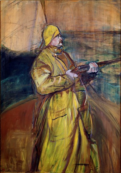 索姆湾的 Maurice Joyant。 Maurice Joyant (1866-1930)，作家和画廊老板，拥有蜡和猎枪。 亨利·德·图卢兹-劳特累克 (Toulouse Lautrec 作者 亨利·德·图卢兹·劳特雷克