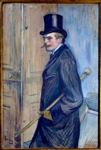 路易斯·帕斯卡 (Louis Pascal) (1864-1901) 的肖像 这位艺术家的堂兄头戴顶礼帽，拄着拐杖，抽着烟。 Henri de Toulouse Lautrec (1864-1901) 1891 年作画。 0,81x0,54 m 阿尔比。 图卢兹·劳特累克博物馆 - 路易·帕斯卡 (1864-1901) 的肖像，艺术作品 作者 亨利·德·图卢兹·劳特雷克