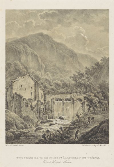 特里尔附近有水磨坊的山景
Vue prise dans le ci-dev.Éectorat de trèves（物体上的标题） 作者 亨利·范·阿舍