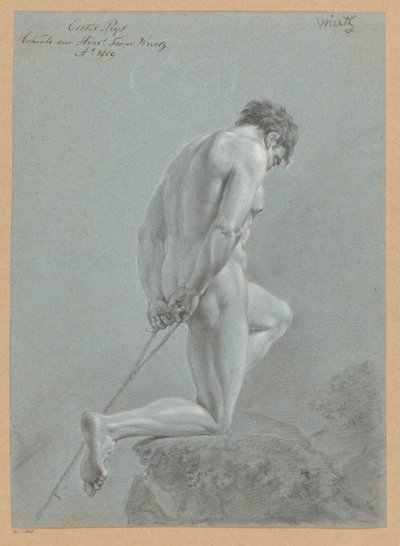 跪着的男性裸体，从侧面看（1809 年一等奖） 作者 亨利克斯·弗朗西斯·维尔茨