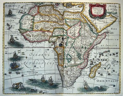 非洲地图，摘自《新非洲地图》，1631年在阿姆斯特丹出版（彩色雕刻）。 作者 亨里克斯·洪第乌斯
