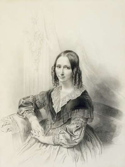 Suzanne Herckenrath的肖像，1843年（粉笔，estompe，铅笔和水彩） 作者 亨里克斯·威廉姆斯·库温伯格