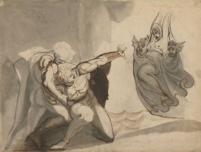 俄瑞斯忒斯的幻象》（纸上钢笔、墨水、石墨和水彩画） 作者 亨利 (1741 1825) 富塞利