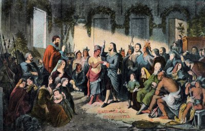 1614 年风中奇缘和约翰-罗尔夫在詹姆斯敦的婚礼 作者 亨利（继）布鲁克纳