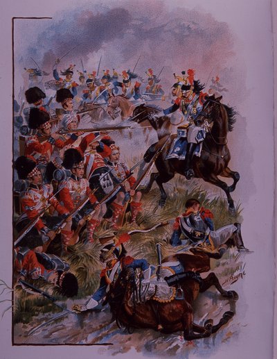 高地士兵在 Quatres Bras 与法国骑兵形成正方形 作者 亨利·佩恩