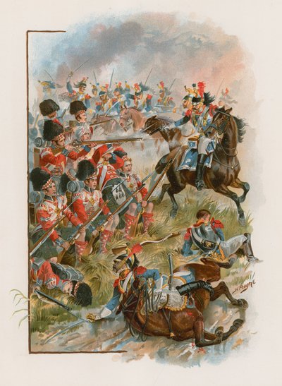 1815年6月16日，法国胸甲骑兵在Quatre Bras收取了42名高地人的广场（chromolitho） 作者 亨利·佩恩