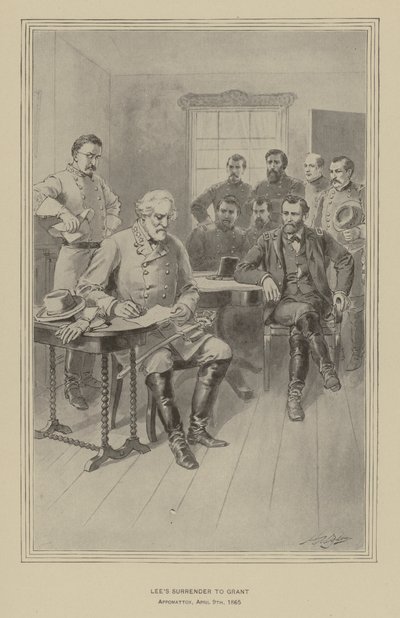 李向格兰特投降，弗吉尼亚州阿波马托克斯，1865 年 4 月 9 日（石版画） 作者 亨利·亚历山大（后）奥格登