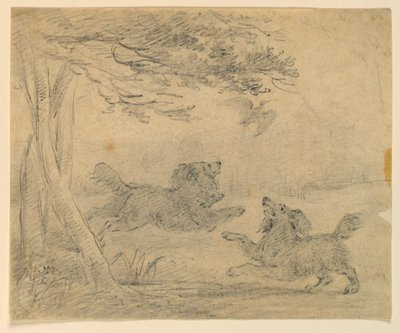 公园里两只猎犬的研究 作者 亨利·伯纳德·沙隆