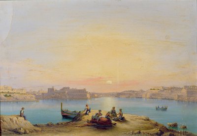 瓦莱塔港在日落时 作者 Henry Charles Ferro
