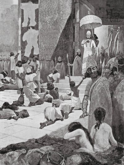 阿舒尔-纳西尔-帕尔和他的战俘（石版画） 作者 亨利·查尔斯·塞普金斯·赖特