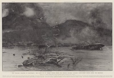 马提尼克岛的火山灾难，圣皮埃尔的废墟从法国巡洋舰Suchet看，火山爆发后48小时 作者 亨利·查尔斯·塞普金斯·赖特
