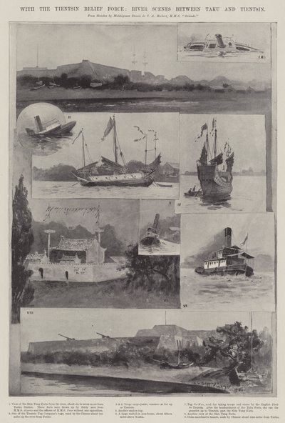 随着天津救济力量，塔图和天津之间的河景 作者 亨利·查尔斯·塞普金斯·赖特