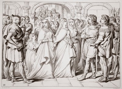 Alftruda认识到Hereward，来自Hereward the Great的插图来自查尔斯金斯利，酒吧。 1870年，由CG刘易斯雕刻（钢板雕刻） 作者 亨利·考特尼·塞卢斯