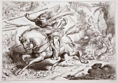 如何陷入陷阱，来自查尔斯金斯利，酒吧的Hereward the Great的插图。 1870年，由CG刘易斯雕刻（钢板雕刻） 作者 亨利·考特尼·塞卢斯