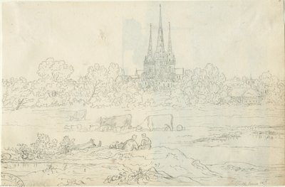 利奇菲尔德大教堂 - 东视图：钢笔画，20 Jun [c 1820]（绘图） 作者 亨利·柯曾·奥尔波特