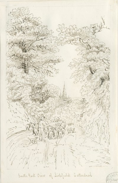 利奇菲尔德大教堂-东南视图（远处）：钢笔画，nd [19th cent]（画图） 作者 亨利·柯曾·奥尔波特