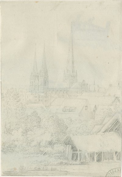 利奇菲尔德大教堂-西南视角：铅笔素描，nd [？1788-1855]（绘画） 作者 亨利·柯曾·奥尔波特