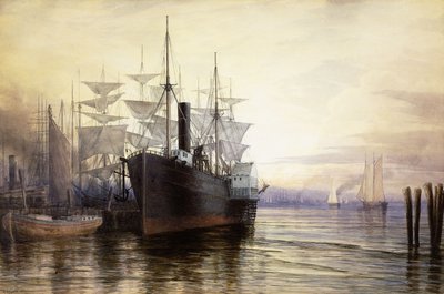 日落，纽约港，1880年 作者 亨利·法勒