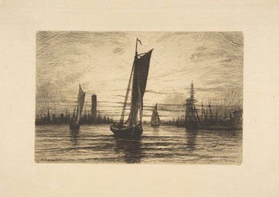 1879年，在东河上的日落。 作者 亨利·法勒