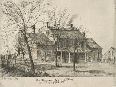 哈森故居（Harsen Homestead），第10大道和第70街的转角（来自旧纽约风光），1876年。 作者 亨利·法勒