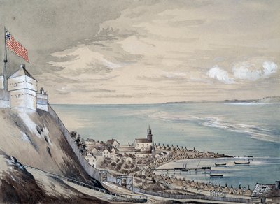 1842年9月，印第安营地的麦基诺堡和村庄（纸上写着） 作者 亨利·弗朗西斯·安斯利