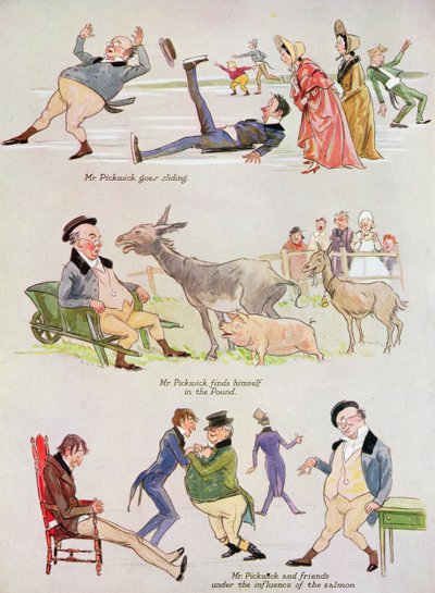 来自&39;Holly Leaves&39;的匹克威克先生的漫画，1934年插图的体育和戏剧新闻的圣诞节数字（彩色石版画） 作者 亨利·哈里斯