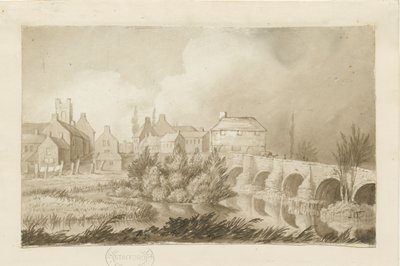 特伦特河畔伯顿大桥和城镇：棕褐色插图，[c 1840] 作者 亨利·詹姆斯·诺伊斯