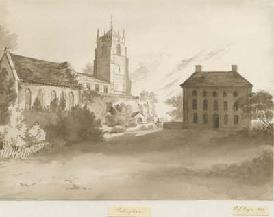 Pattingham教堂和牧师之家：棕褐色水墨画，1844年 作者 亨利·詹姆斯·诺伊斯