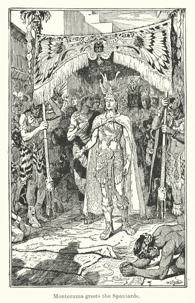 蒙特祖马迎接西班牙人（雕刻） 作者 亨利·正义·福特