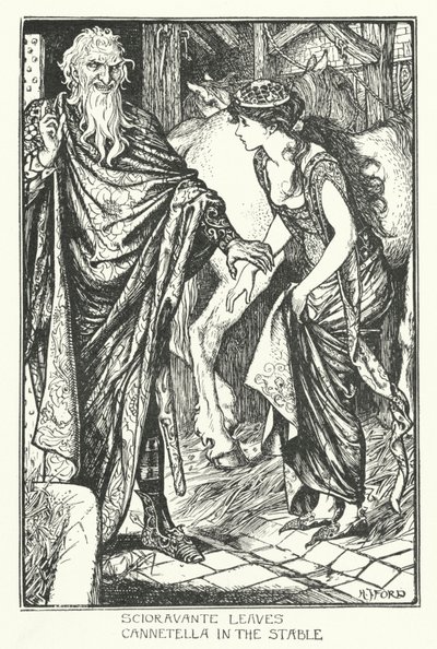 斯科拉万特将坎内泰拉留在马厩里（雕版画 作者 亨利·正义·福特