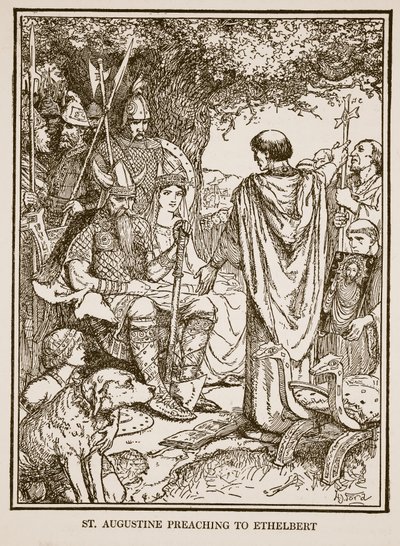圣奥古斯丁向埃瑟尔伯特布道，插图来自C.R.L. Fletcher和Rudyard Kipling的《英格兰历史》。 作者 亨利·正义·福特