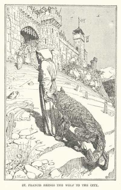 圣方济各将狼带到了城市（石膏板）。 作者 亨利·正义·福特
