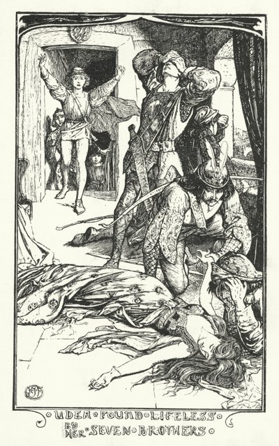 乌蒂亚被她的七个兄弟发现时已无生命迹象（雕版画 作者 亨利·正义·福特