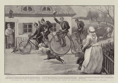 德国军队中的自行车，士兵们穿着一个村庄回家 作者 Henry Marriott Paget