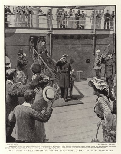 HMS可怕的回归，珀西斯科特船长在朴茨茅斯来到岸上 作者 Henry Marriott Paget