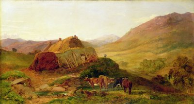 晚上布拉马 Castletown 附近布莱斯边的小屋，约 1860 年（布面油画） 作者 亨利摩尔