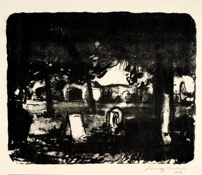 公墓，在高大的树下挖掘 作者 Henry Nielsen