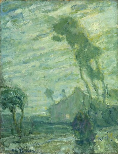 风景（纸板上的油画；背面是粉彩/粉笔素描） 作者 亨利·奥萨瓦·坦纳
