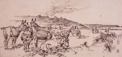 高尔夫球场上的驴子，来自《Graphic》杂志的插图，约1870年出版（平版）。 作者 亨利·桑德考克